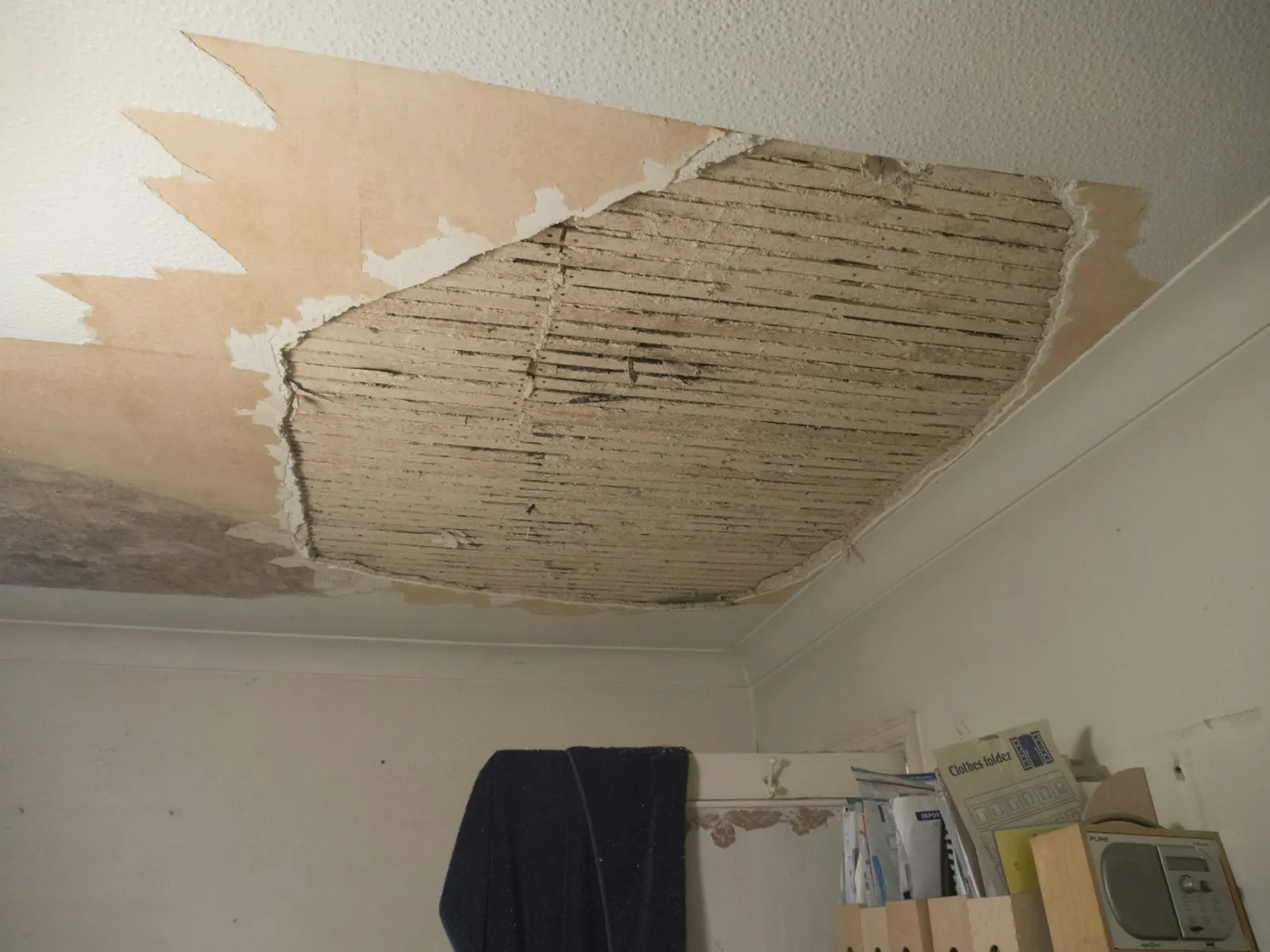 Water-damaged ceiling inside a home